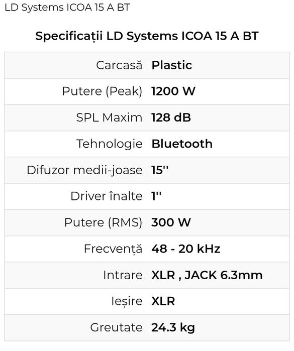 Vând Boxa LD 15 A BT