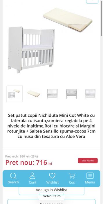 Set patut cosleep Nichiduta + saltea Sensillo spuma cocos