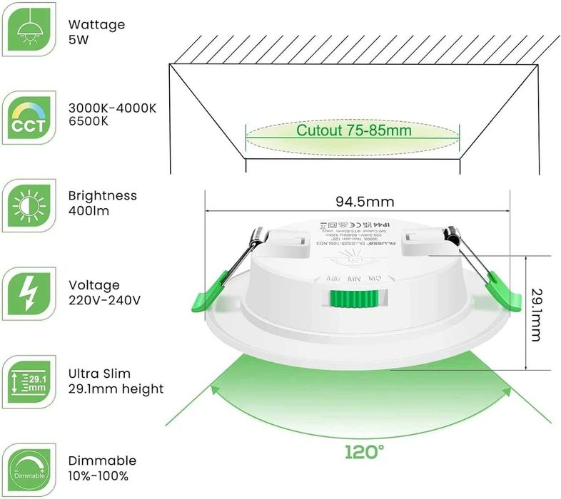 Bec Incastrat Spot LED ALUSSO,5W cu reglaj,85 mm,pachet 6 buc,clasa F