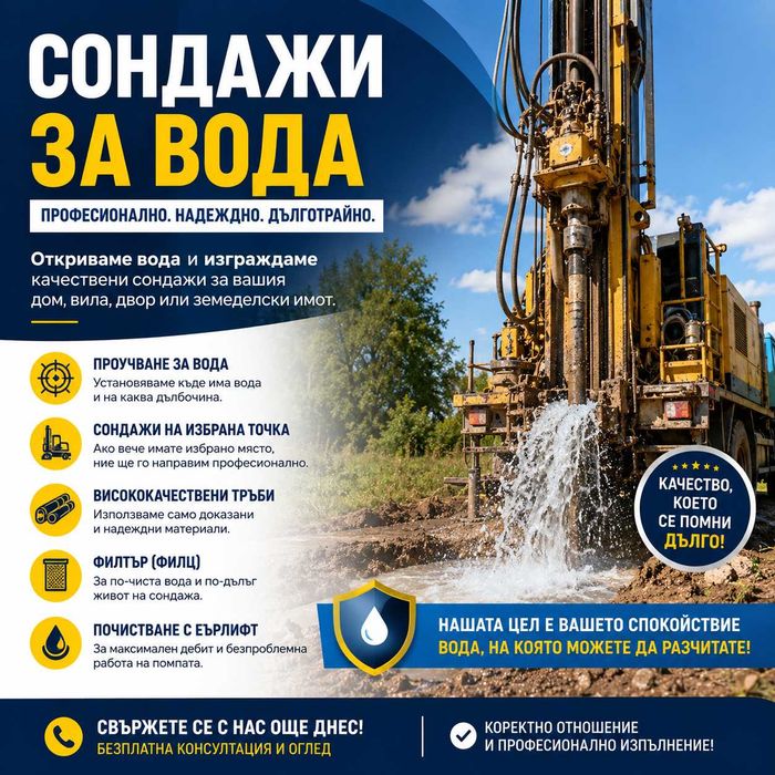 СОНДАЖИ ЗА ВОДА ( сонда ) , проучване и почистване с еърлифт