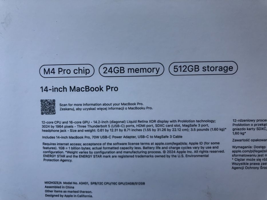 Кутия за Macbook Pro Chip | M4 | 24 RAM | 512 GB