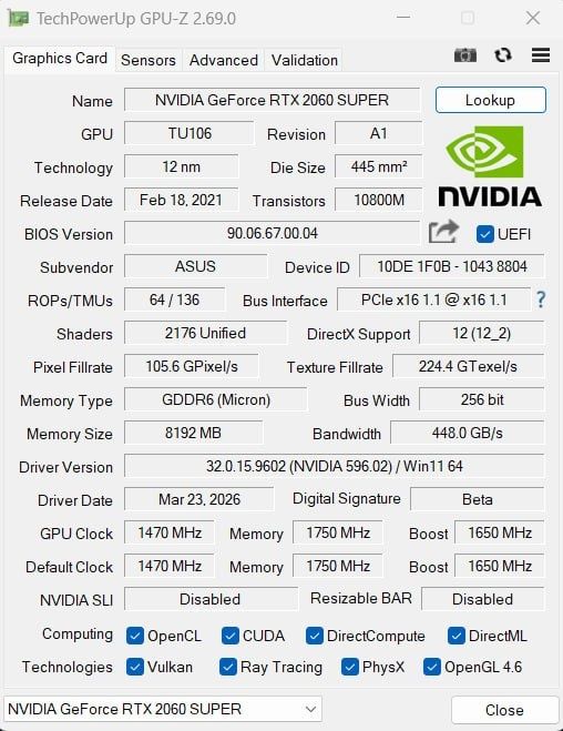 Rtx 2060 super (cmp 40 hx)