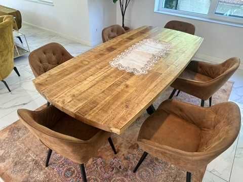Трапезна маса от масивно дърво + 6 дизайнерски стола | Висок клас