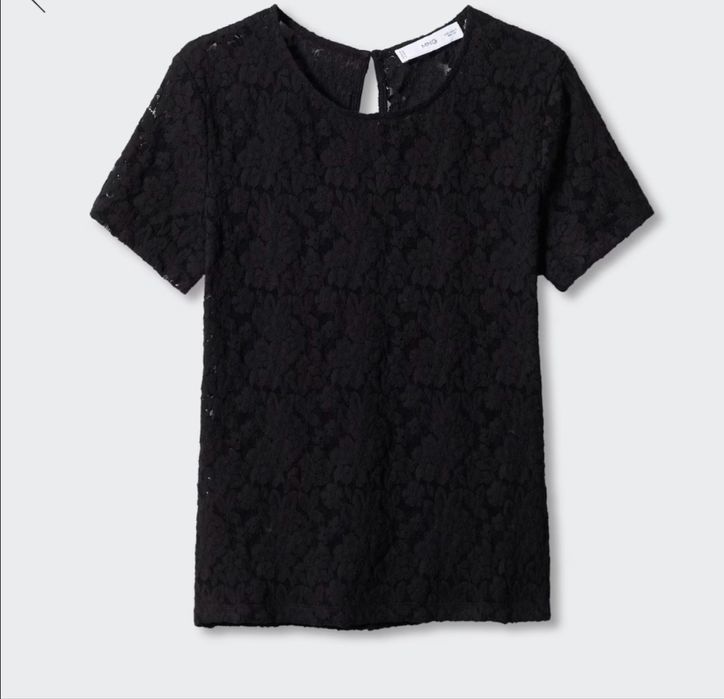 Черна дантелена блуза Mango