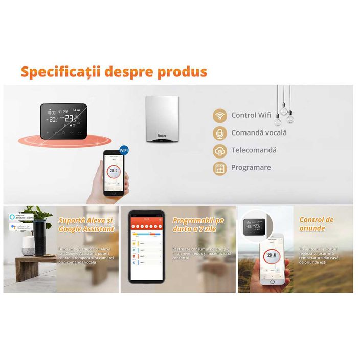 Termostat ambient Smart Visoli WT-20 PRO,WI-FI,Controlat Prin Internet