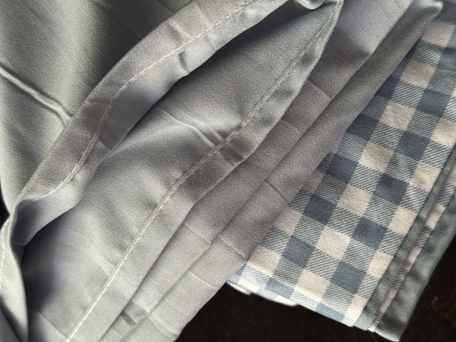 Постельное бельё хлопок, серо-голубое в клетку