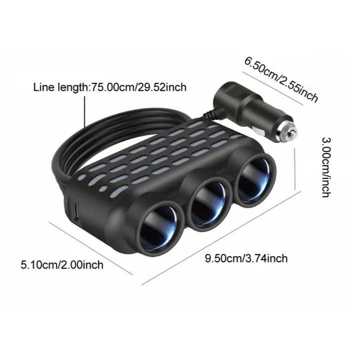 Луксозен разклонител за запалка Automat, 3 гнезда, 120W