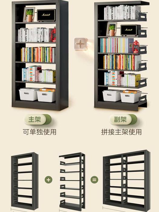 Нержавеющий металлический книжный шкаф с высокими прочными полками