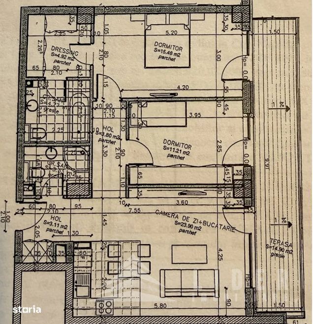 Apartament cu 3 camere de vanzare in Buna Ziua, mobilat si utilat.