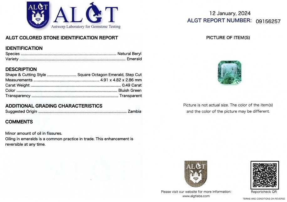 Smaralde Zambia 0,30 - 0,49 ct, ALGT Antwerp-cod 9987,9988,9989