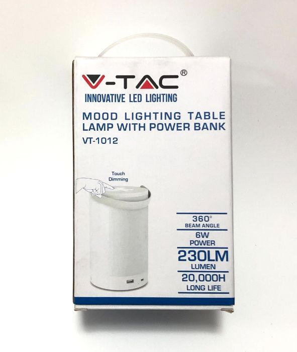 V-TAC, LED акумулаторна, къмпинг лампа Power bank, 4000K, 6W