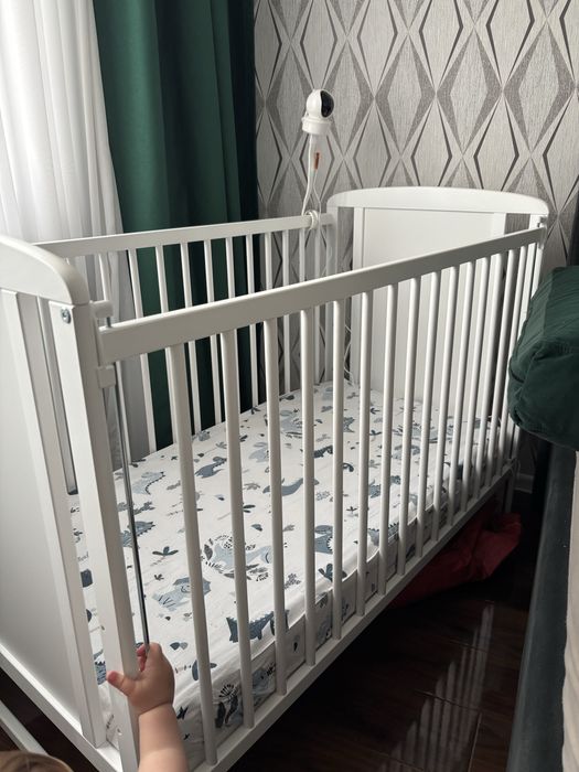 Patut din lemn bebe 120x60 plus saltea din cocos ca noi