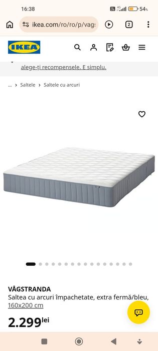 Saltea 160/200 cu arcuri împachetate  și spumă  Ikea