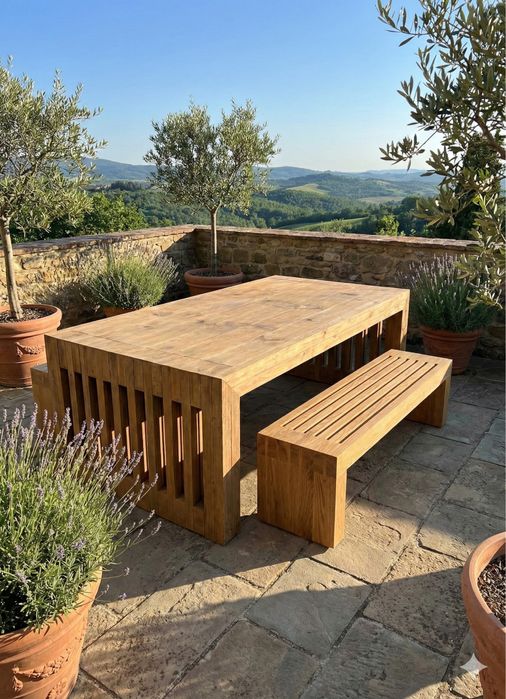 Bancă Lemn Masiv – Design Modern "Block" – Terasă / Interior / HoReCa