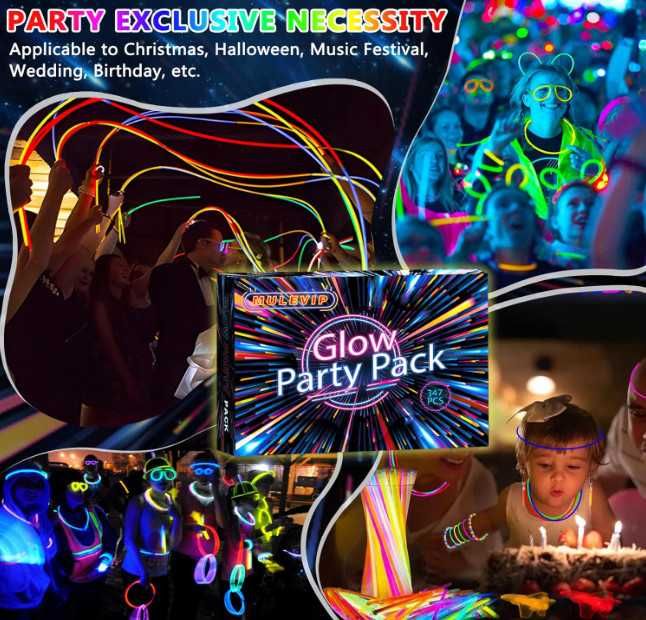 Парти комплект неонови пръчки MULEVIP Glow Party, 347 части