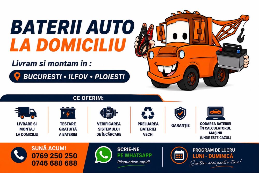 Baterii Auto la Domiciliu | Livrare + Montaj Rapid + Garantie