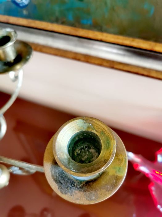 Антикварна масивна бронзова таванна лампа свещник подвижна лампа свещ