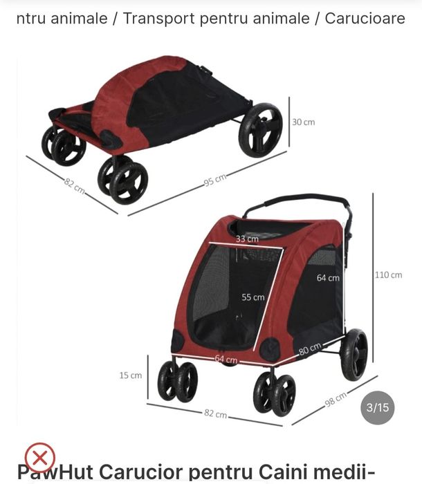 PawHut carucior transport Caini medii-mari pana la 55 kg carut