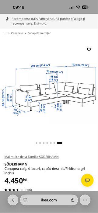 Canapea gri inchis ikea