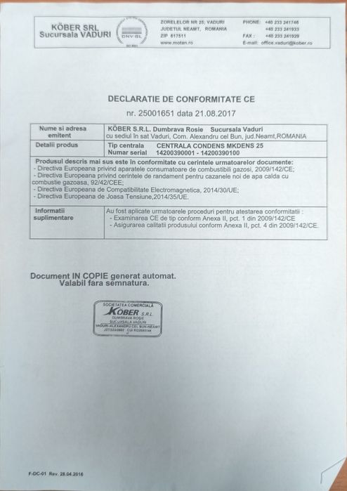 Centrala termica Motan MKDEN 25 -  Schimbător căldură defect