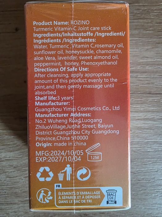 Rozino turmeric Vit. C - Stick cremă pentru îngrijirea articulațiilor.
