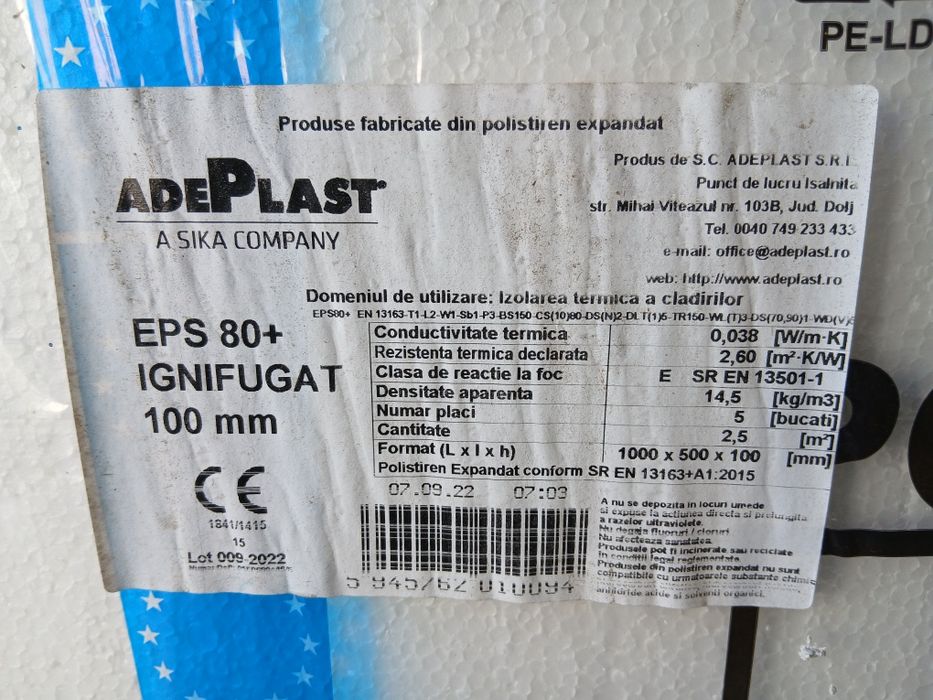 Ieftin polistiren ADEPLAST expandat 10cm EPS80+ pentru  fatada casa