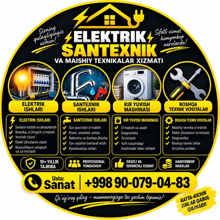 Professional elektrik va santexnik xizmatlari!