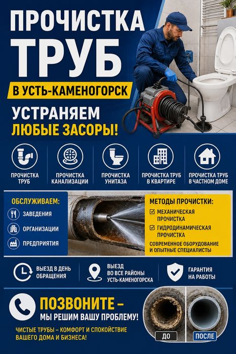 Прочистка труб Прочистка и чистка канализации унитаза труб