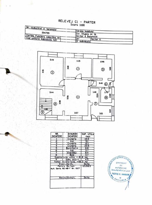 Vanzare la licitatie-Casa+teren Sector 6, la pret de ap. cu 3 camere