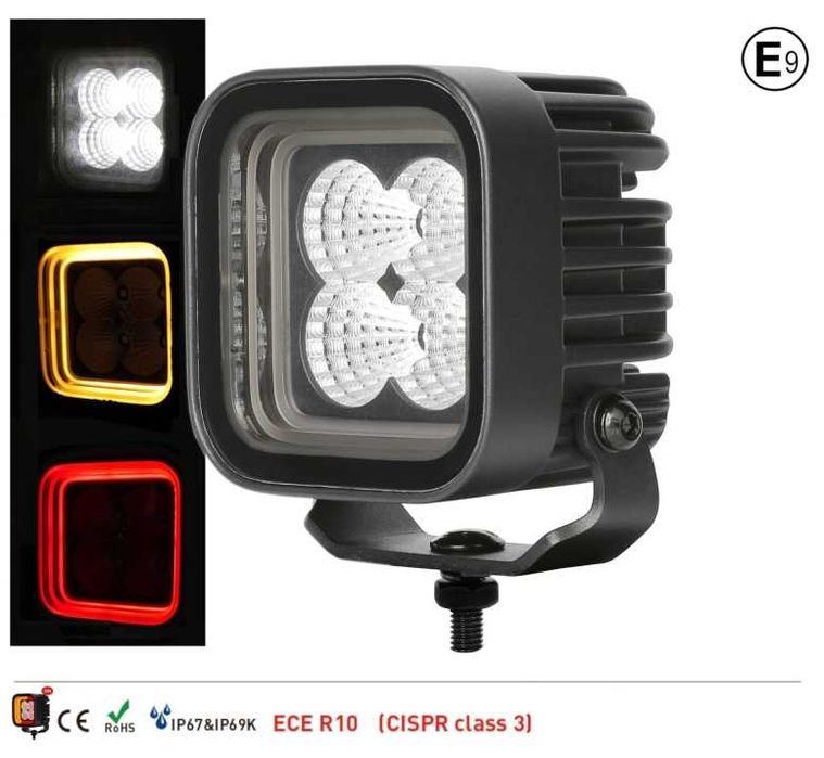 30W LED Халоген FLOOD – Работен Фар с Жълта и Червена Светлина 12V/24V