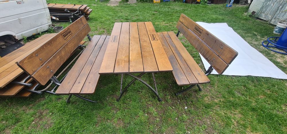 Mese si băncuțe terasa lemn stejar și cadru de fier