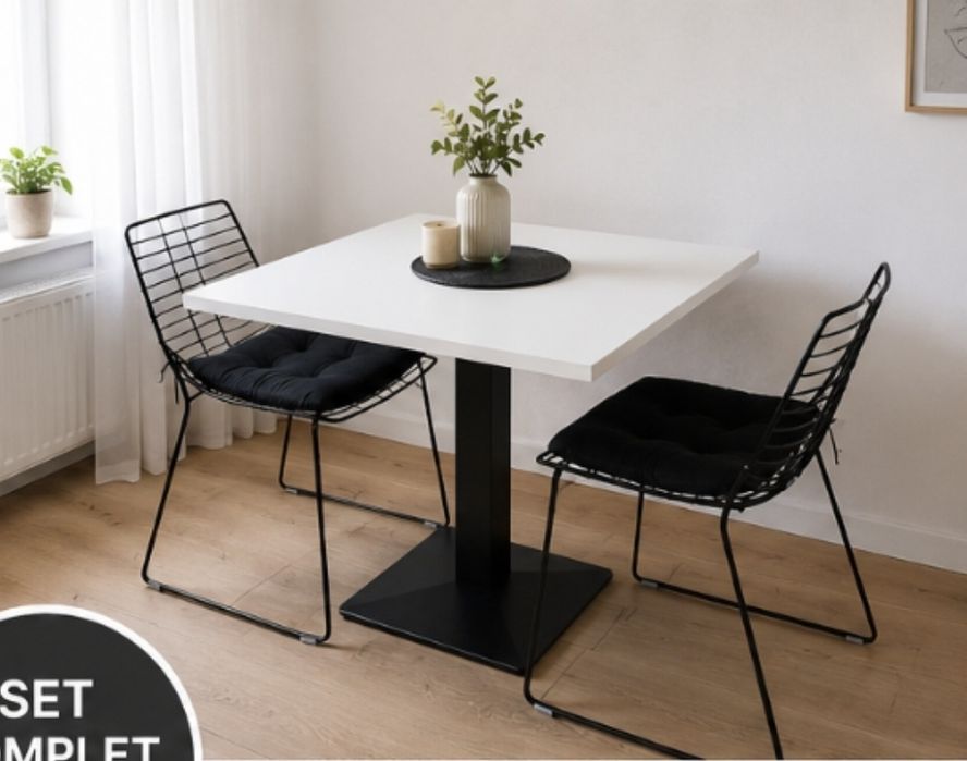 Set Masa si  2 scaune - design minimalist scandinav – metal negru, stil modern