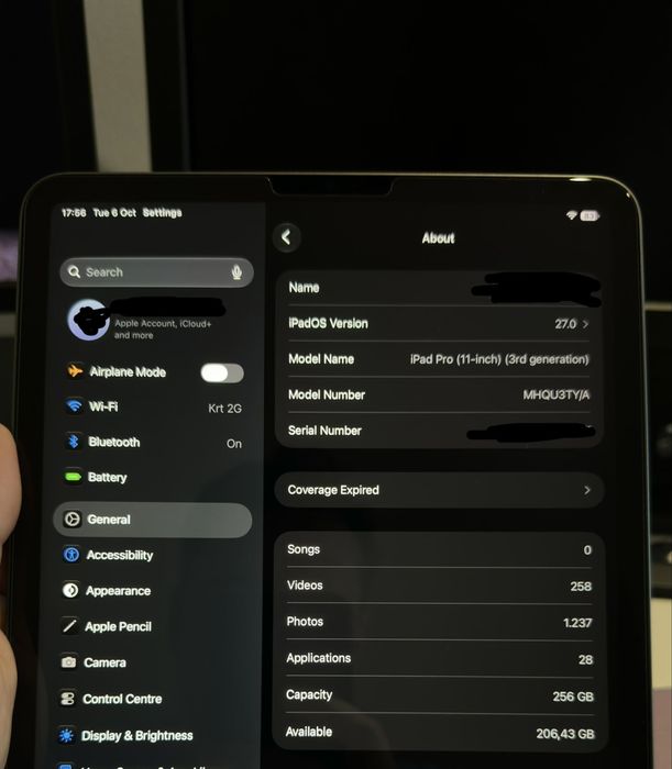 Salut! Vând Ipad 11 Pro, generatia a 3-a, M1, 256 GB Memory, Wifi version
