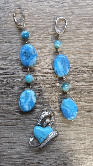 Сребърен комплект обеци и висулка масивни