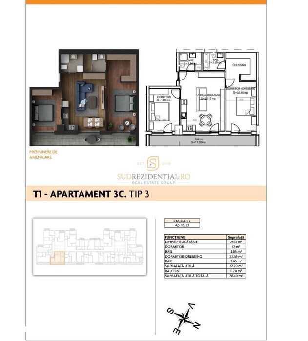 Apartament 3 camere, dormitor matrimonial + dressing | Sos. Berceni
