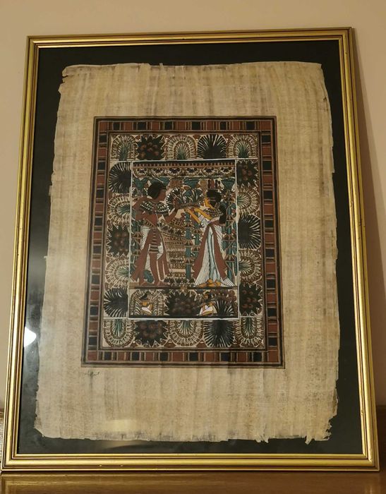 Picturi egiptene pe papyrus, realizate manual, semnate