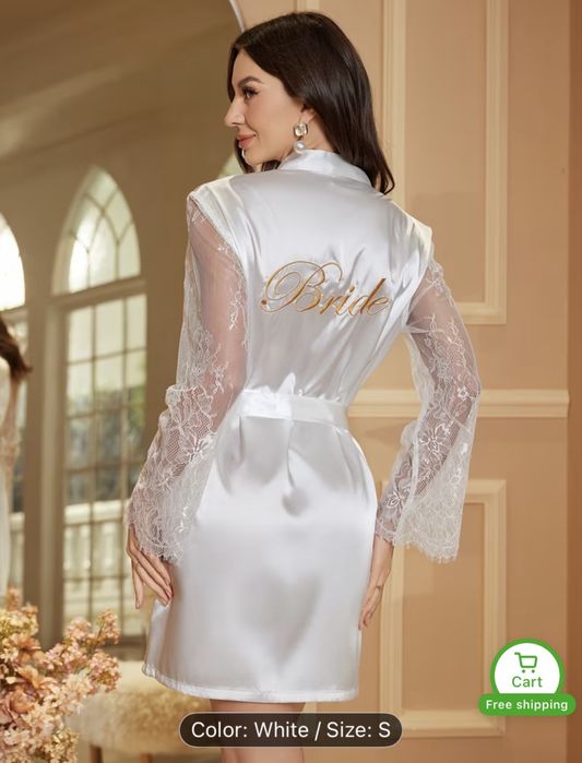 Сатенен бял халат за булка