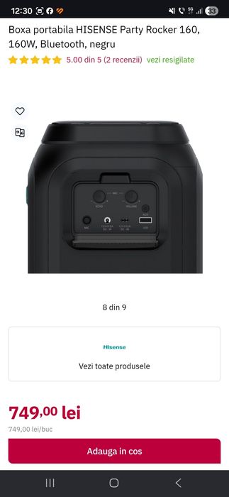 Boxa portabila HISENSE Party Rocker 160, 160W, Bluetooth, negru