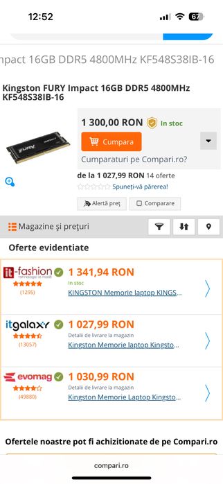 Memorie RAM laptop Kingston Fury impact 16GB DDR5-4800Mhz CL38