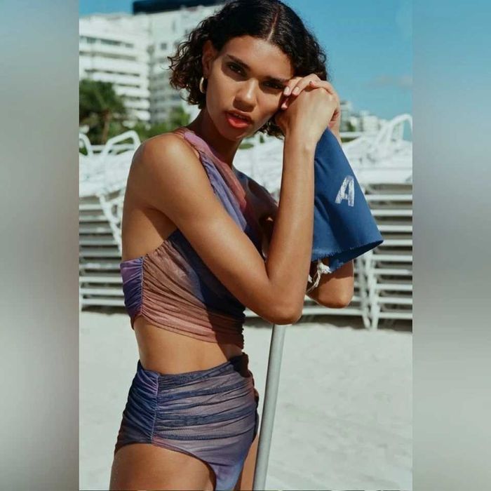 Zara costum de baie intreg decupat la talie pastel ombre mov bej portocaliu