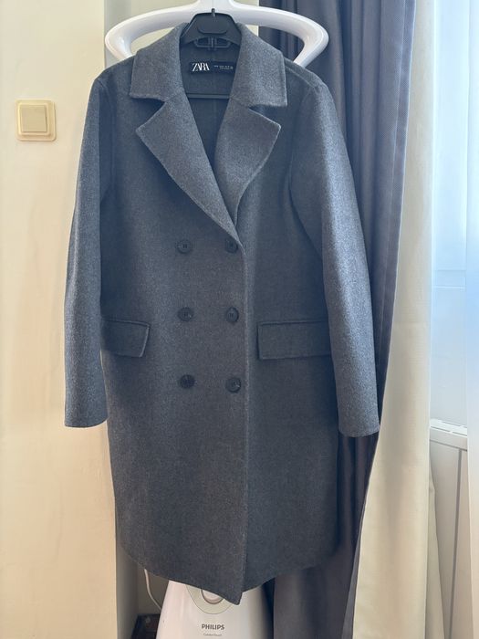 Zara сиво вълнено палто оувърсайз