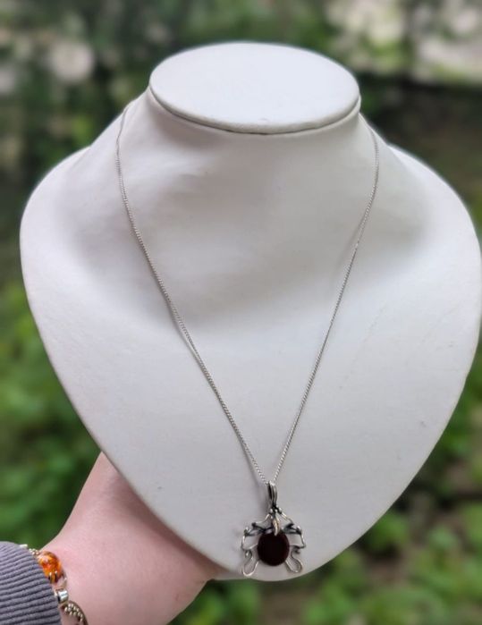 Vechi lant argint 835 cu pandantiv piatra carnelian argint 875