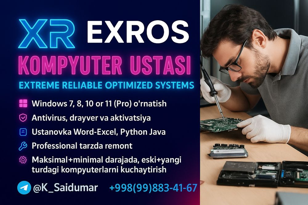 Kompyuter ta'mirlash va Windows o'rnatish — EXROS. Kompyuter ustasi