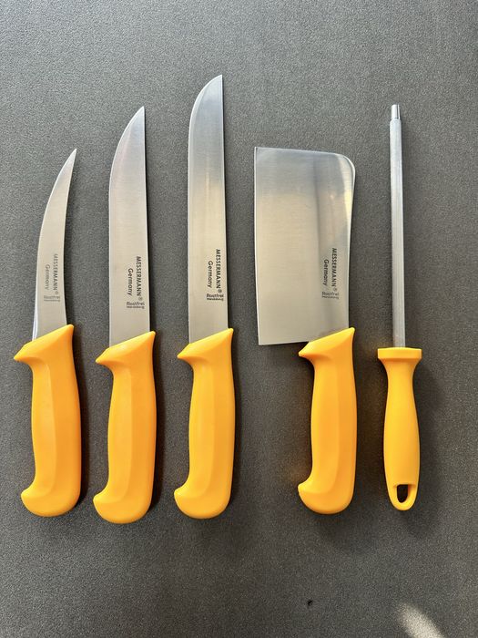 Комплект професионални немски месарски ножове 3 броя със сатър и масат