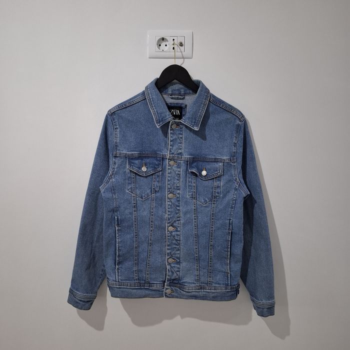 Jacheta din blug denim Zara marime M albastra, bumbac