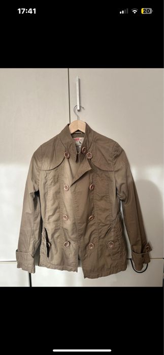 Jachetă bej tip trench, din bumbac