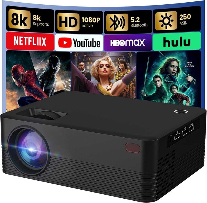 Мини преносим проектор с WiFI и Bluetooth, Native 1080P Full HD, черен