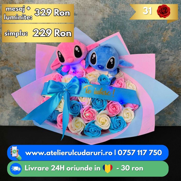 Buchete de flori cu Stitch si Angel | Livrare oriunde