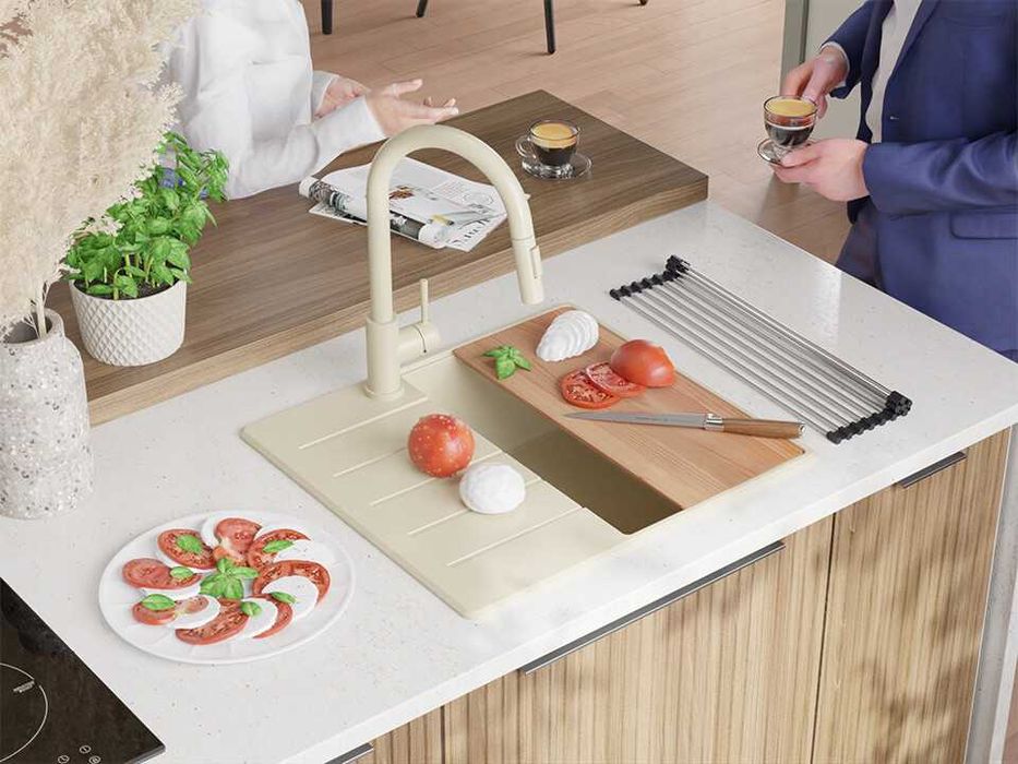 Беж кухненска гранитна мивка Копенхаген 40 Top 550 x 500 мм