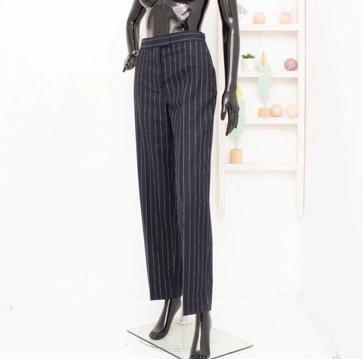 COS оригинален дамски панталон синьо райе вълна прави крачоли 36 S